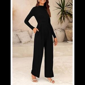 Women’s Ribbed Long Sleeve Mock Neck Dressy Jumpsuit